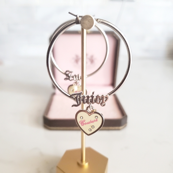 SALE 🥰😀 Juicy Couture Hoop Earrings Silver Tone - Picture 6 of 8